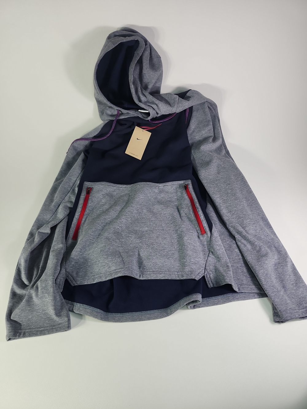 Nike Navy and Heather Gray Hooded Training Top with Pink Accents